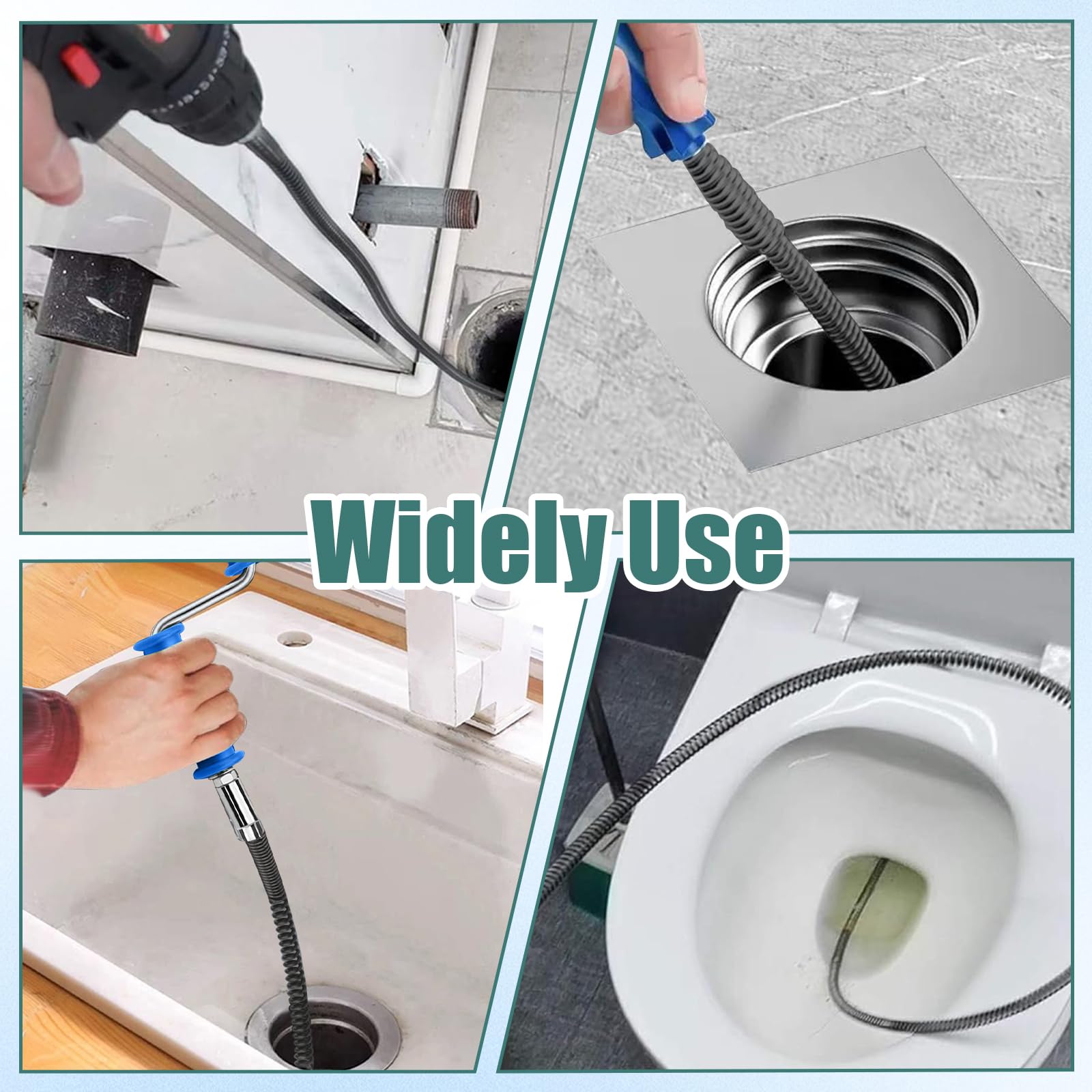 Abflussschlangenreiniger 5 m – 12 mm Spiraldurchmesser mit 6 Abflussreiniger-Schneidköpfen und 1 manuellen Adapter, robustes Spülbeckenentferner-Werkzeug für Küche, Badezimmer, Rohre, manuelle
