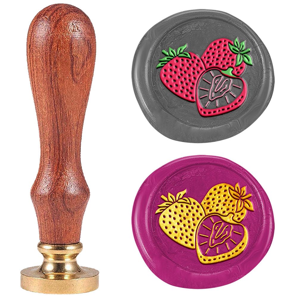 DELORIGIN Strawberry Wax Seal Stamp 1" Vintage Fruit Sealing Stamps Removable Brass Head Seal Stamp with Wooden Handle for Envelope Greeting Card Birthdays Invitations Wine Gift Wrapping