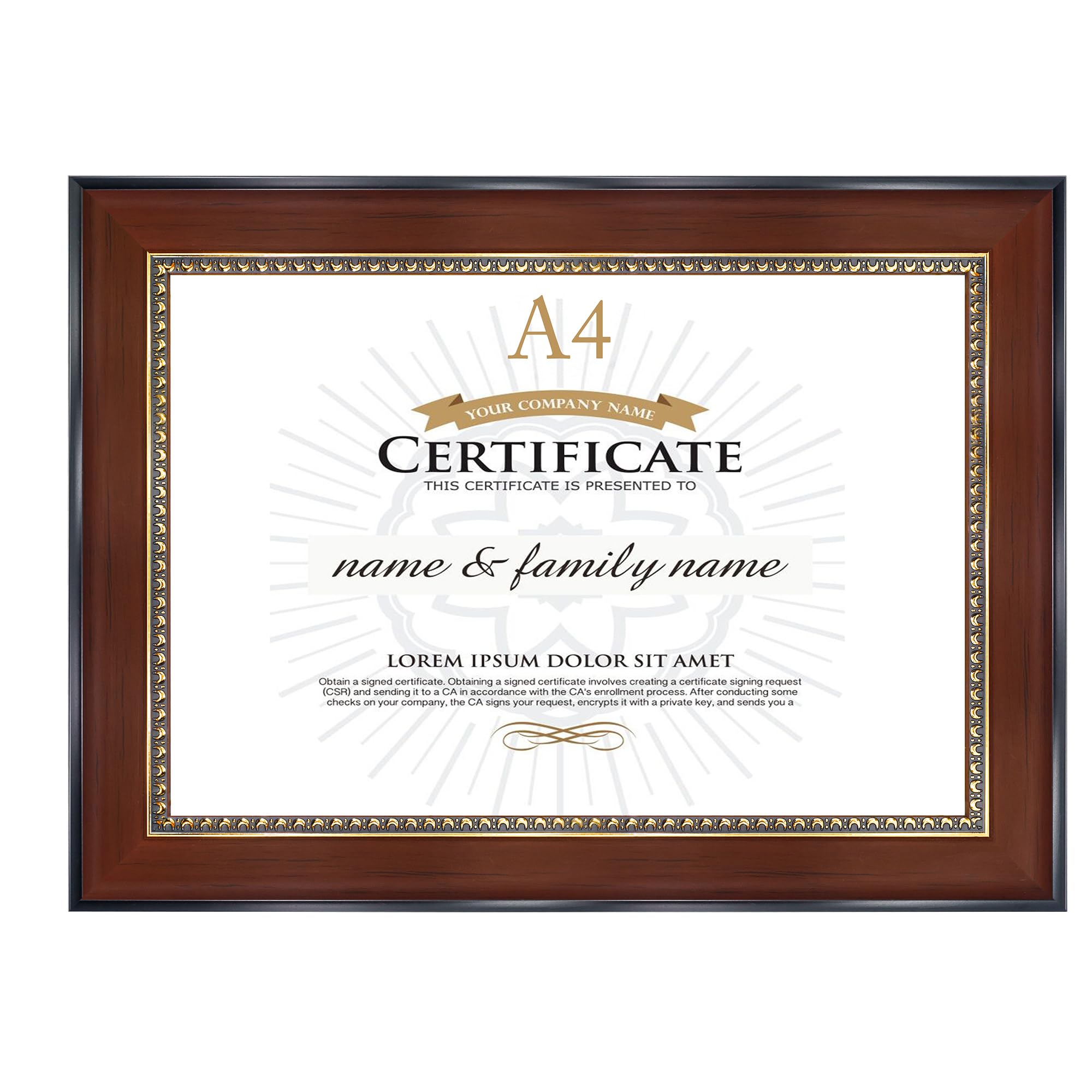 GraduationMall A4 Certificate Frame Picture Frame Real Glass Gold Accents Diploma Holder Photo Frames for Wall Tabletop Display Brown - Image 2