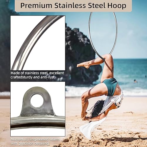 Miniatura 2 de PRIORMAN Lyra Hoop - Juego de aro aéreo con aparejo aéreo, anillo aéreo de acero probado 440 libras. Accesorios de circo ideales para estudio de
