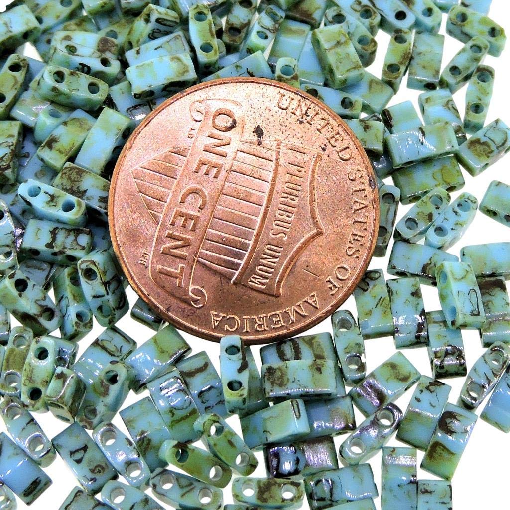 Miyuki Mezza Tila Beads 2 Fori Rettangolo Perline 2.3 x 5mm 7.8 Grammi Picasso Turchese Opaco Blu