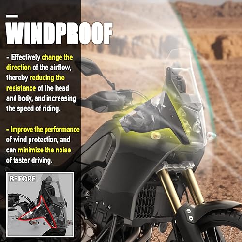 Vista 3 de Parabrisas de motocicleta parabrisas superior delantero Airvent paneles laterales carenado deflector de viento para Y-amaha Tenere 700 XTZ 700 XTZ