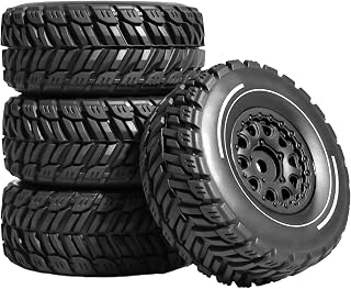 Pre-glued 65mm RC Truck Rubber Tires and Nylon Wheel with 12mm Hex, Fit for 1/14 1/16 1/18 RC On/Off-Road Racing Car, ARRMA Mojave GROM, HPI, Traxxas Slash, Tamiya, Toyota, WLtoys (Black)