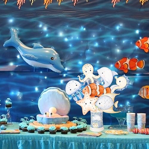 Miniatura 8 de Centros de mesa de animales marinos del océano, decoración de mesa para fiesta temática de mar, 28 piezas de animales marinos, decoración de mesa