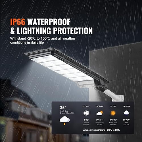 Miniatura 5 de VEVOR Luz solar de calle de 600 W, luces de inundación solares LED para exteriores 60000lm con control remoto infrarrojo, IP66 impermeable, sensor