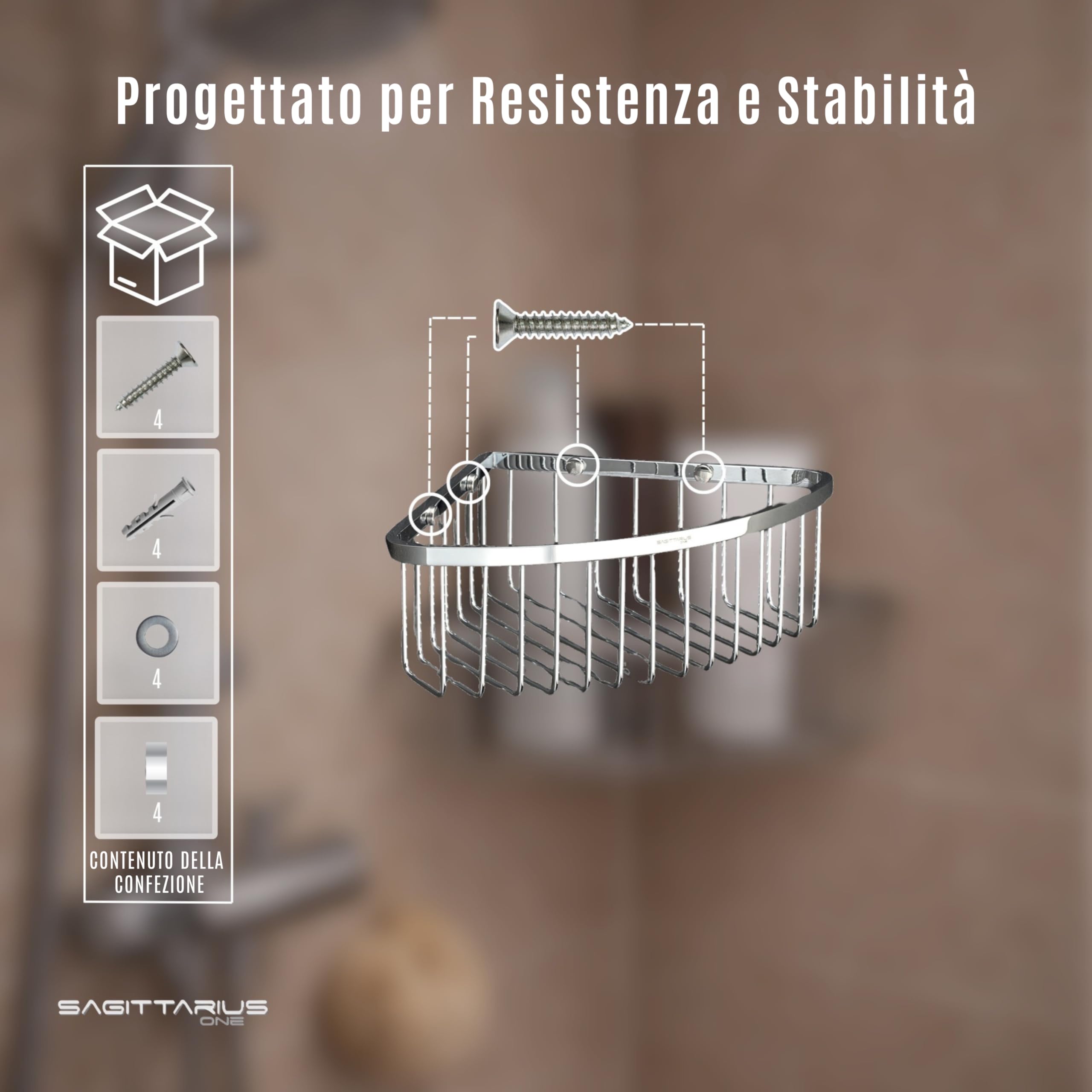 Sagittarius 80S1 Portaoggetti Angolare per Doccia – Organizzatore in Acciaio Inossidabile SUS 304 Lucidato, Scaffale 8 cm Profondità, Cromo