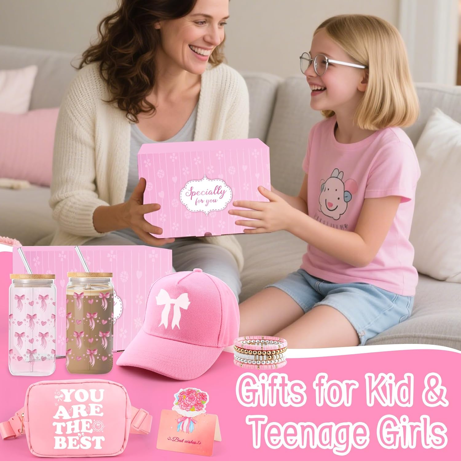 Gifts for Girls Teen Girls, Birthday Easter Gifts for Girls 7 8 9 10 11 12 Year Old, Pink Bow Gift for Teenage Girl Tweens with Glass Cup, Cap Bag, You Are The Best Gift for Daughter Sister - Image 7