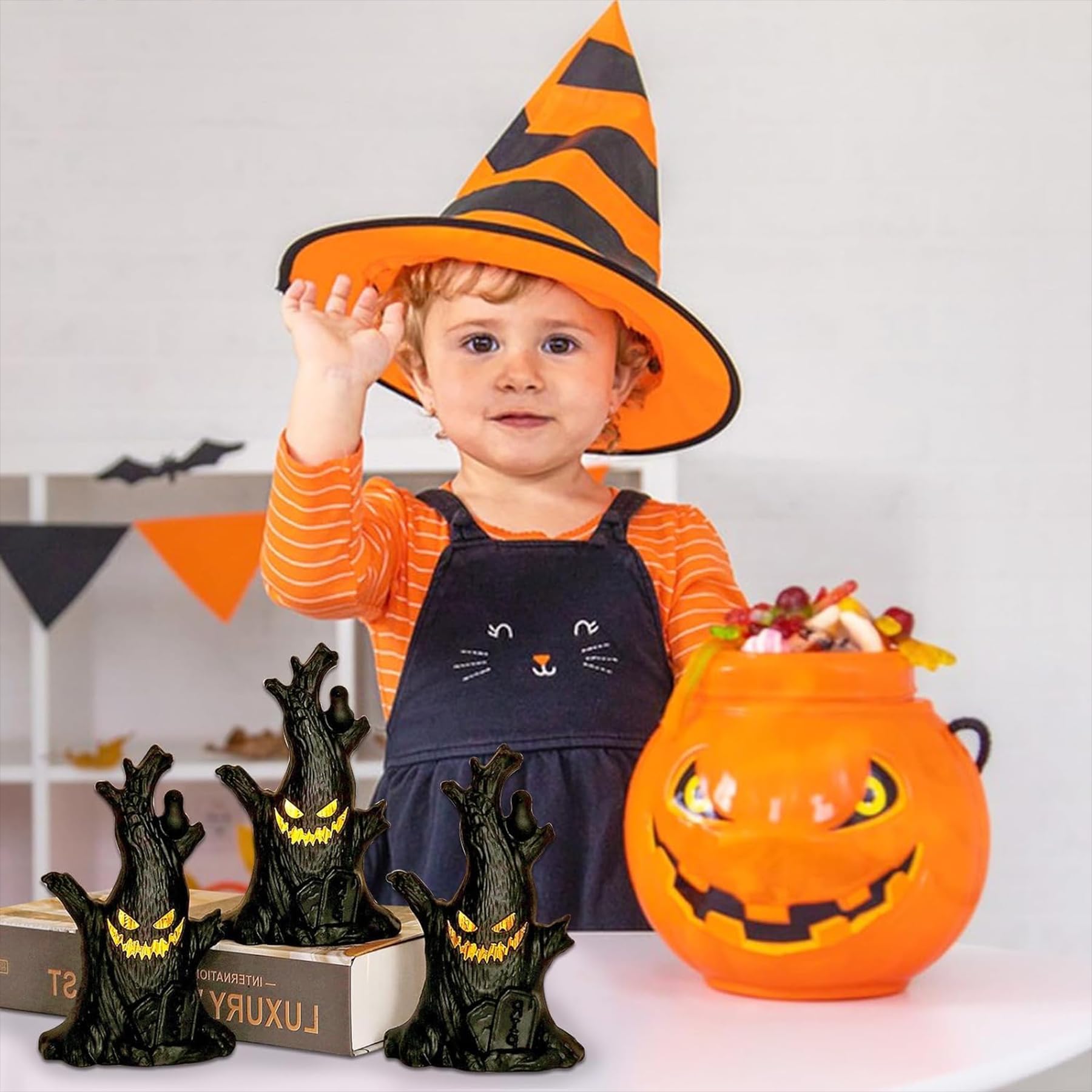 Halloween Geister Baumstumpf Mit LED - 2 Stück Gruselige Deko