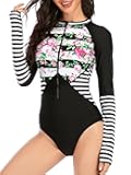 Long Sleeve Swimsuits for Women Rash Guard UPF Surfing Teen Girls One Piece Modest Full Coverage Bathing Suit
