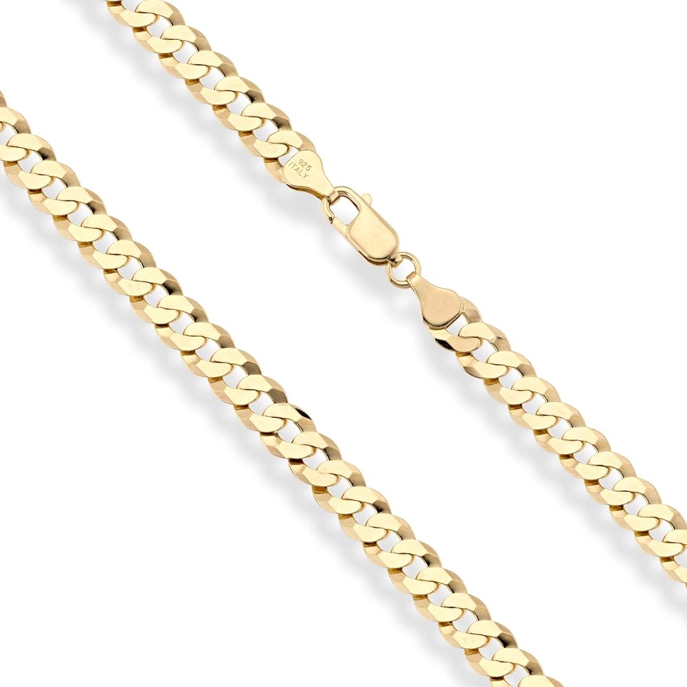 Miabella Italian 18K Gold Plated 925 Sterling Silver 7mm Cuban Link Curb Chain Necklace for Men Women, Made in Italy