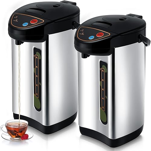 Yungyan Paquete de 2 ollas eléctricas de agua caliente de 4.5 L 304 con aislamiento de acero inoxidable y calentador de agua para encimera,