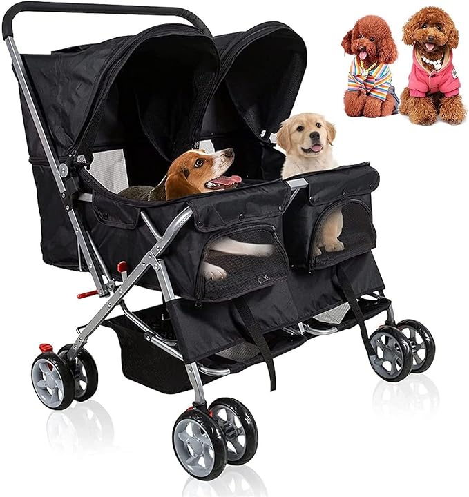 Saturey Double Dog Stroller for Medium Small Dogs/Cat, Folding Two