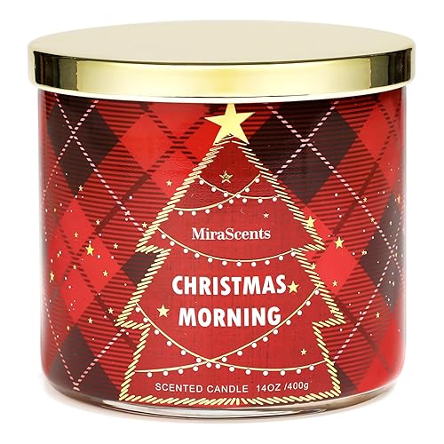 FUND AMLIGHT Christmas Scented Candle, Christmas Pine&Cedar Scent Soy Candles, Large Candle Gifts for Women, 14oz, 45 Hours Burn Time (Red) - Christmas Morning