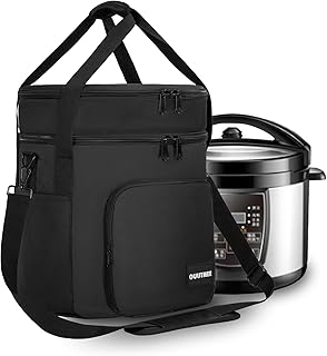 2 Compartments Pressure Cooker Travel Tote Bag, Top Zip Compartment and Pocket for 7 Quart Cooker Accessories, Insulated Travel Carrier with Easy to Clean Lining