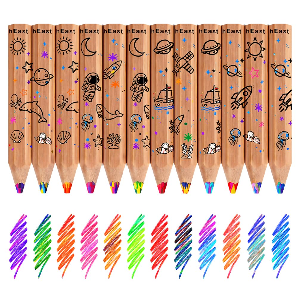 ThEast Toddlers Coloured Pencils, 12 Vibrant Rainbow Pencils for Kids Ages 2-4, Short Hexagon Toddler Crayons with Sharpener, Multi Colour Core Art Supplies Birthday Gifts for Boys Girls