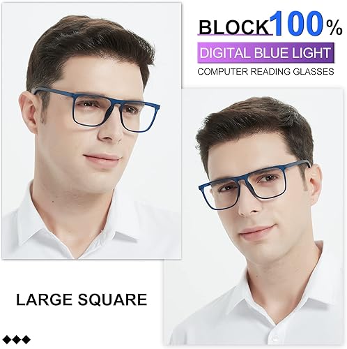 Miniatura 2 de MARE AZZURO Lentes de lectura con bloqueo de luz azul para hombre, tamaño grande, cuadrado, para lectura de computadora, 1.0, 1.25, 1.5, 1.75, 2.0,