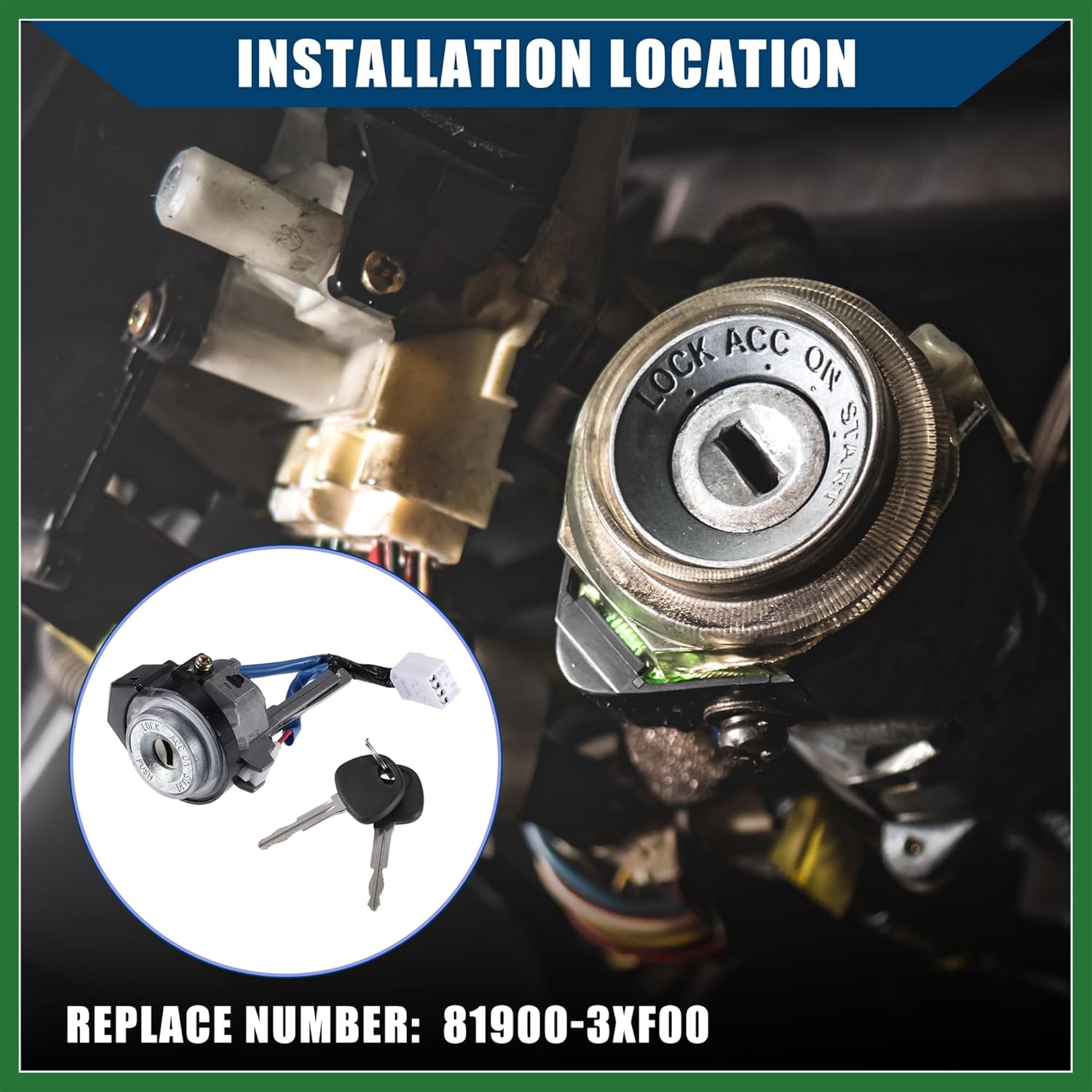 Motoforti No.819003XF00 Car Ignition Switch Lock Cylinder with 2 Keys for Hyundai Elantra Coupe GS Limited/Steering Lock Cylinder Set with illuminated ignition/Metal / 1 Set Long-lasting