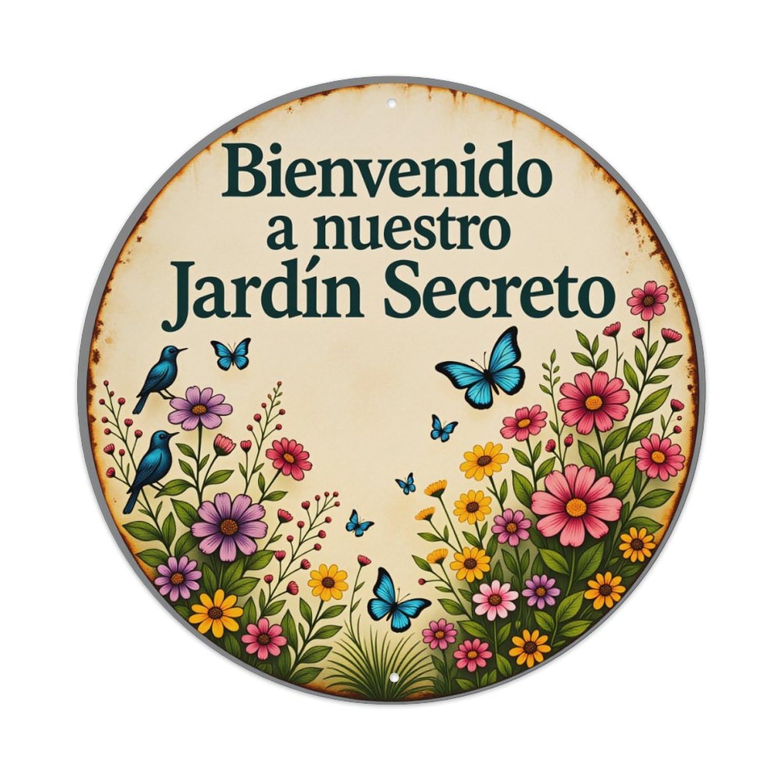 Floral Birds Butterflies Garden Sign Round Tin Sign Vintage Style Metal Sign Home Bar Garden Wall Plaque Decor Metal Poster 8x8 Inch