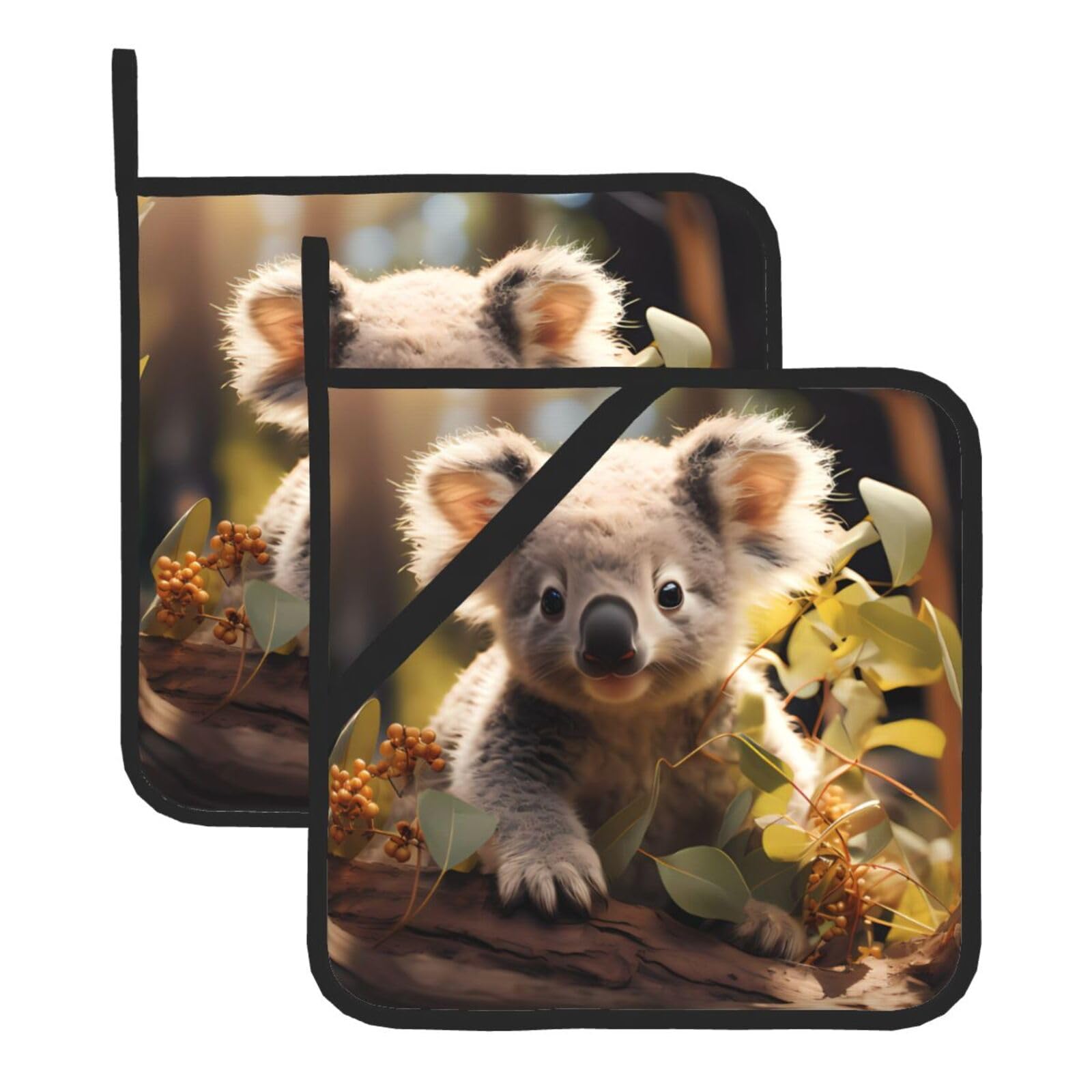 Cute Koala Plant Square Heat Resistant Trivet Set Thick and Durable for Baking Barbecue Cookware Oven
