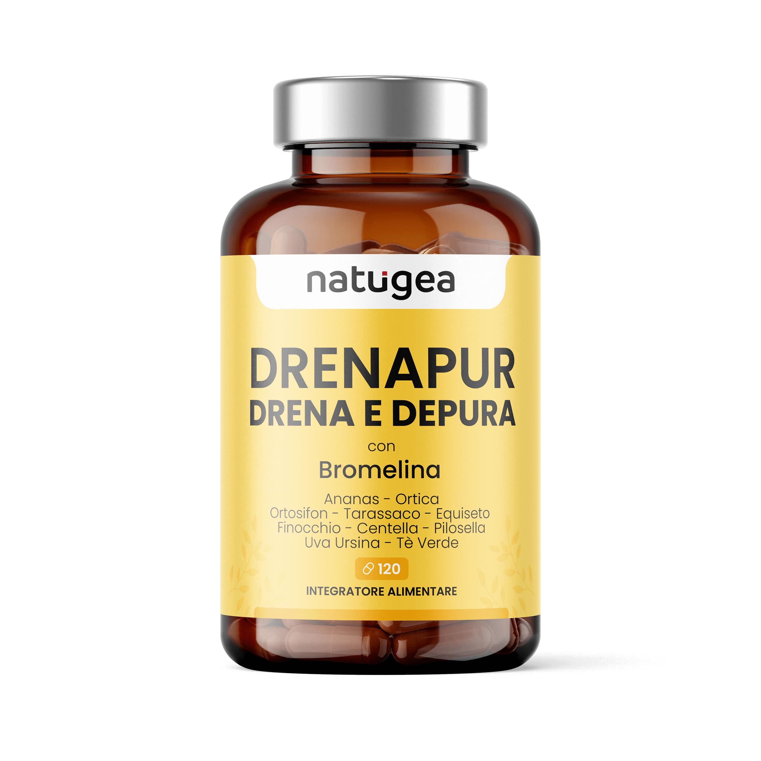 Natugea Drenapur – Food Supplement with Bromelain from Pineapple, Support to Drainage of Body Fluids and Microcirculation, 2500 GDU, 120 Capsules, Made in Italy