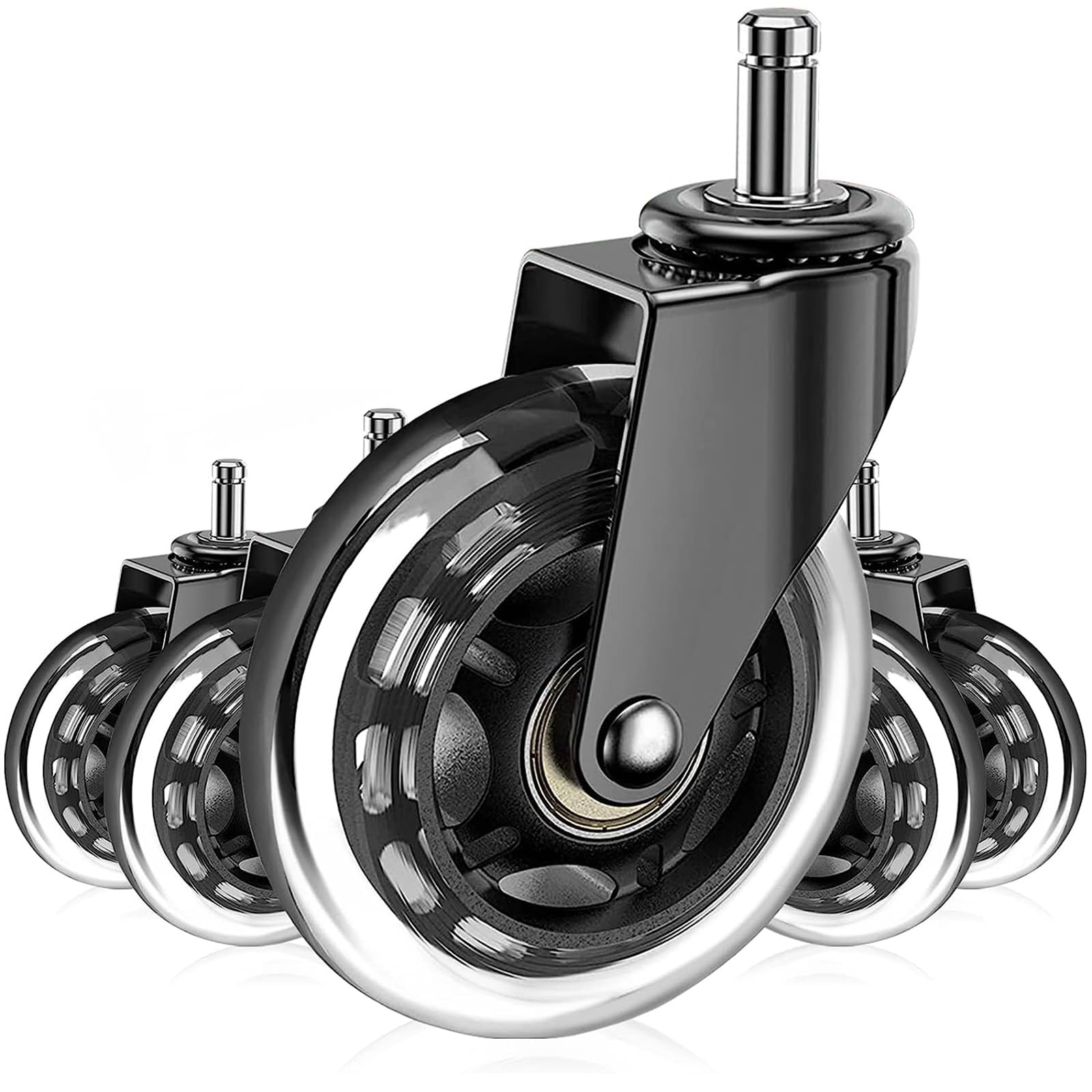 5Pcs Soft Rubber Casters Wheels, 3 Inch Silent Wear Resistant Computer Chair Casters, Desk Furniture Roller Wheels for Wood Floors, Universal Size