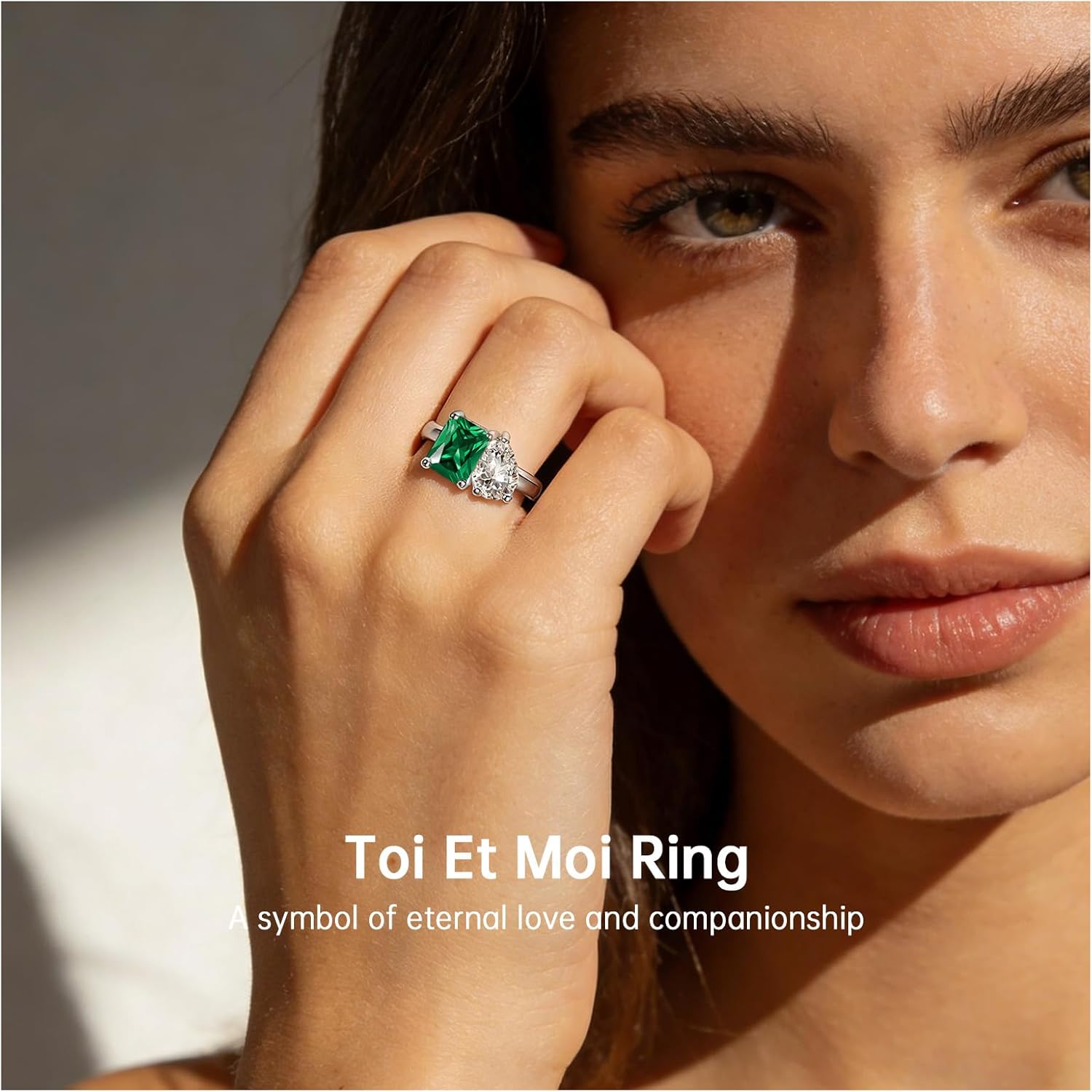 2.75ct 14K Gold Plated Toi Et Moi Women's Engagement Ring 6x8mm Pear & Emerald Cut Double Stone Ring AAAAA Cubic Zirconia 925 Sterling Silver Wedding Band Width 2mm Size 5-9 - Image 5