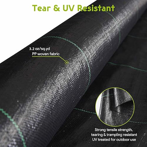 Miniatura 2 de Yescom Tela de barrera de malezas resistente de 6 pies x 250 pies, paisaje de 3.2 onzas, PP tejido con alfombrilla de bloque tratada con rayos UV,