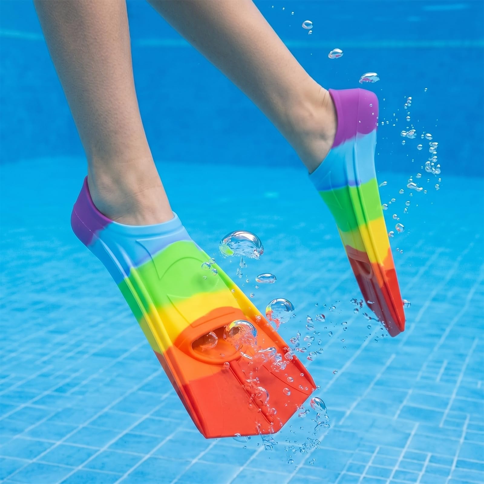 Aletas de Natación para Niños, Silicona 100%, Aletas Cortas para Niños, 24 - 26 Yardas, Aletas de Buceo Cortas para Entrenamiento de Natación, Snorkel, Buceo para Principiantes, Piscina, Playa