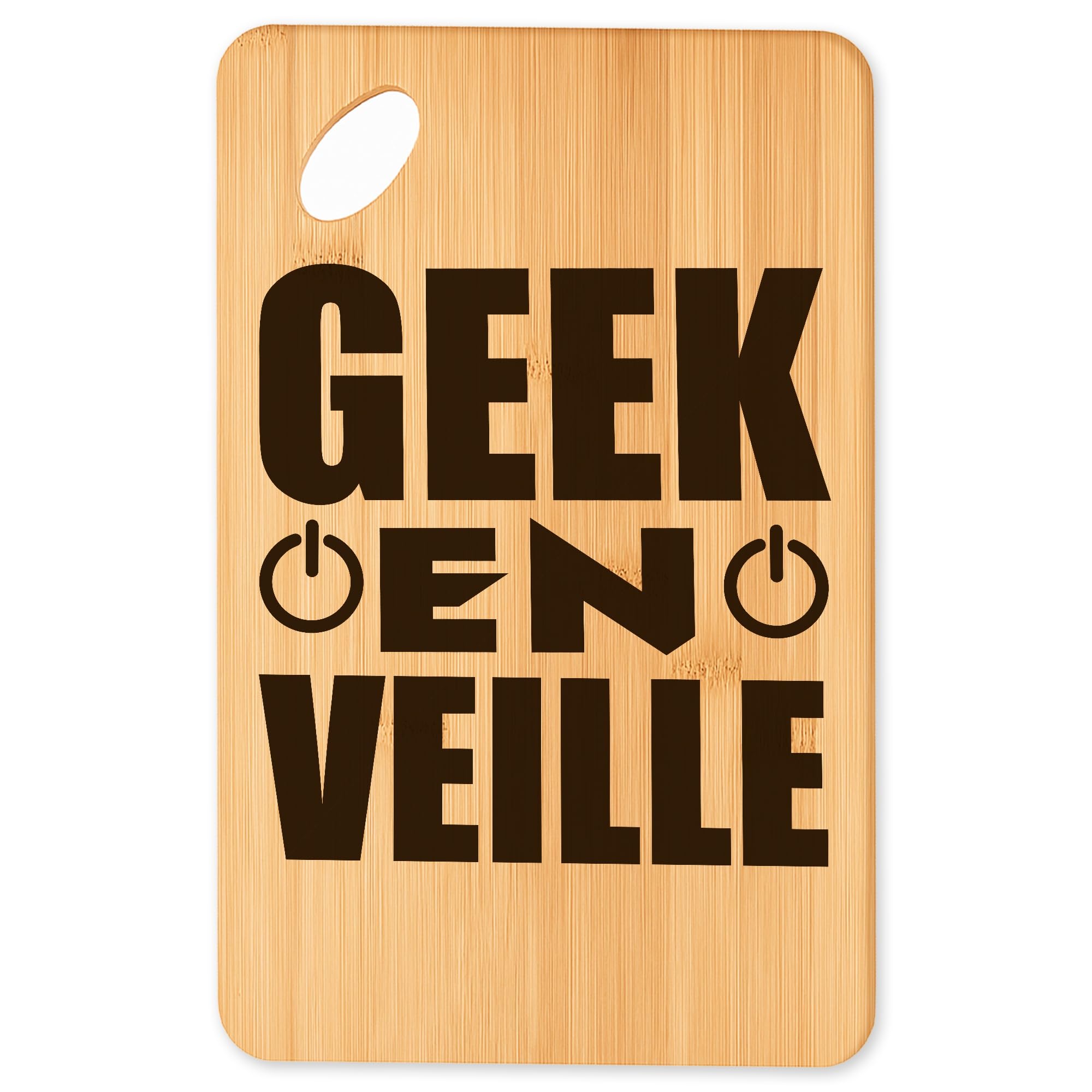 Planche à découper Geek 26 en bambou naturel pour apéro et barbecue