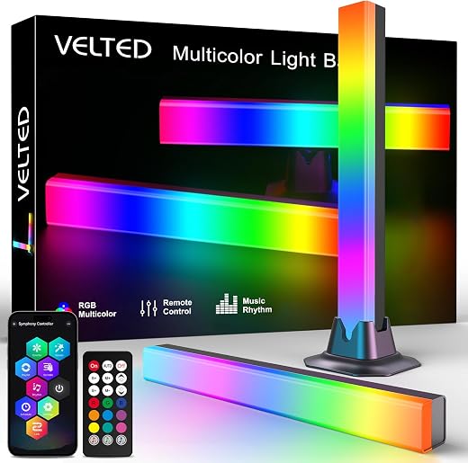 velted RGB Light Bar, Smart Music Sync RGB IC LED Lights Bars, USB Powered Ambient Lighting, Remote Control Color Changing