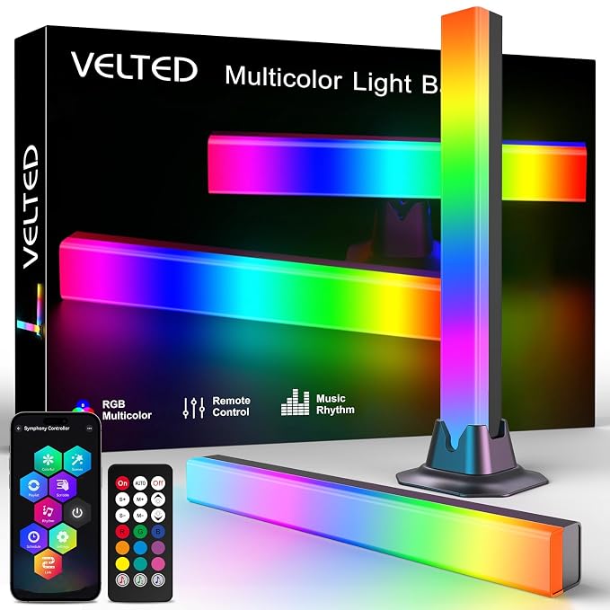 RGB Light Bar Smart Music Sync RGB IC LED Lights Bars, APP&Remote Control | velted USB Powered Ambient Lighting Dynamic Color Changing Gaming TV Backlight for PC Room Monitor Desk