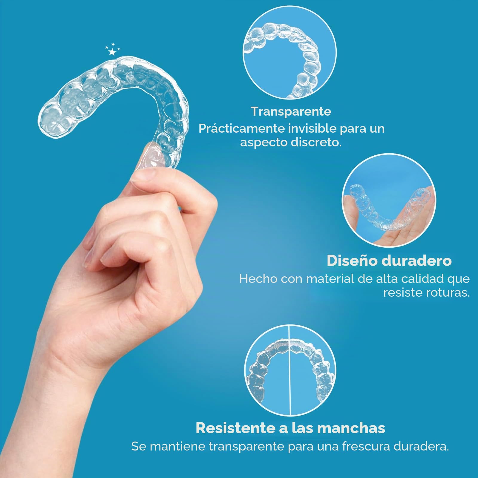 Retenedor dental transparente a medida para dientes superiores e inferiores