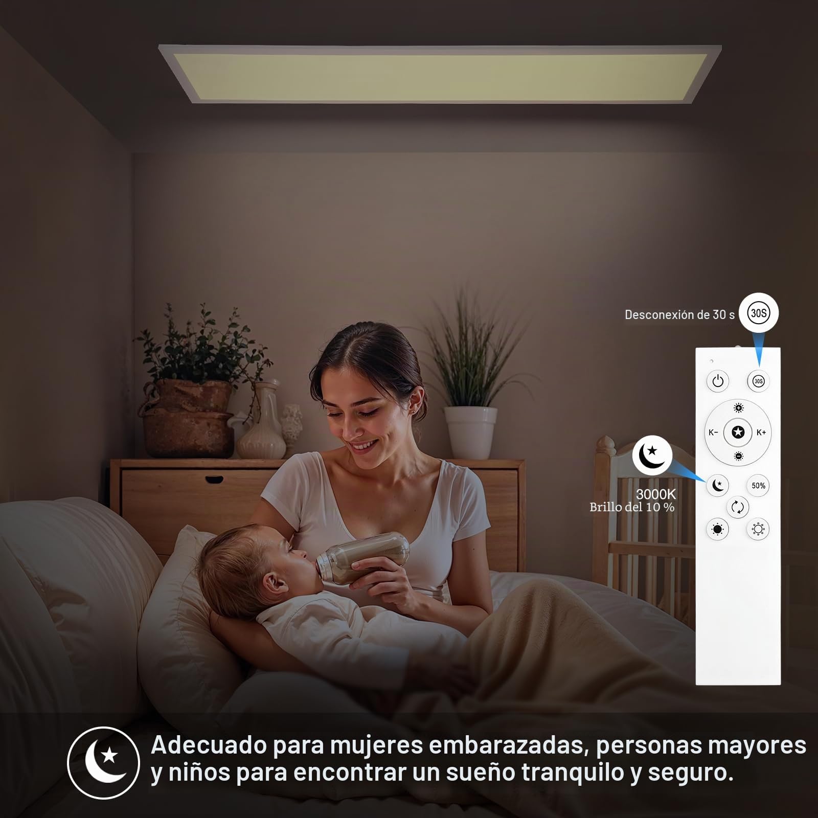 Plafon LED Techo Regulable 120x30CM, Lampara Techo LED Panel 36W/3960LM, 3000K-6500K, Con mando a distancia y función memoria, puede utilizarse como Lampara Techo Dormitorio, Plafon Techo