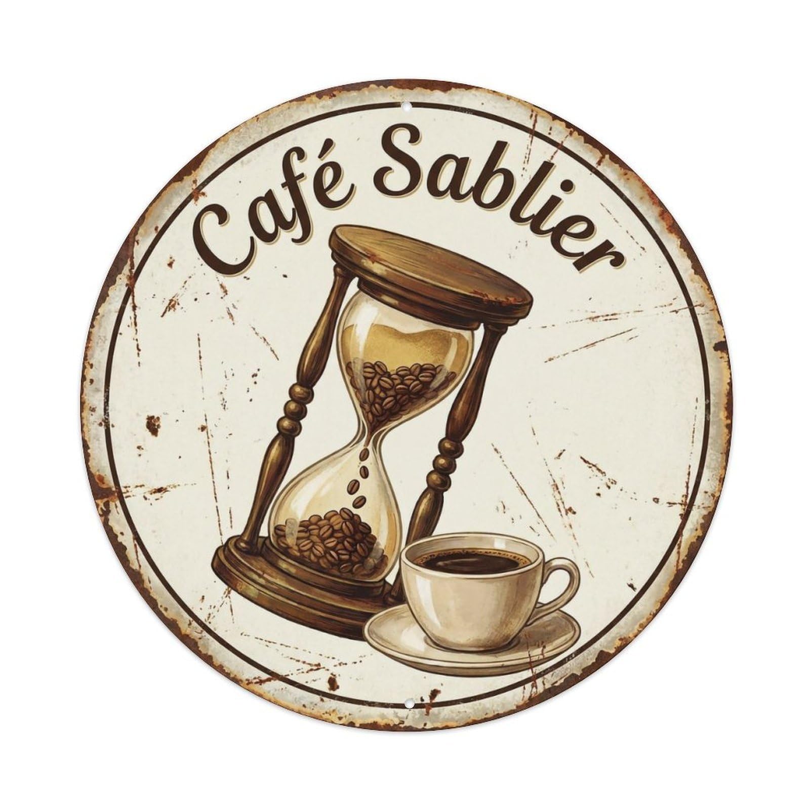 Hourglass Timeless Tavern Cafe Metal Tin Sign Plaque Wall Decor for Cafe, Club, Garden Round Metal Poster 8x8Inch