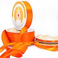 Vista 5 de Cinta de satén naranja, 1/4 pulgadas x 50 yardas, color sólido de doble cara, rollo de cinta gruesa y duradera, 100% poliéster para envolver