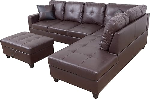 Miniatura 28 de Golden Coast Furniture - Juego de sofá seccional en forma de L, juego de sofá de sala de estar, sofá seccional de cuero con otomana de Negro y