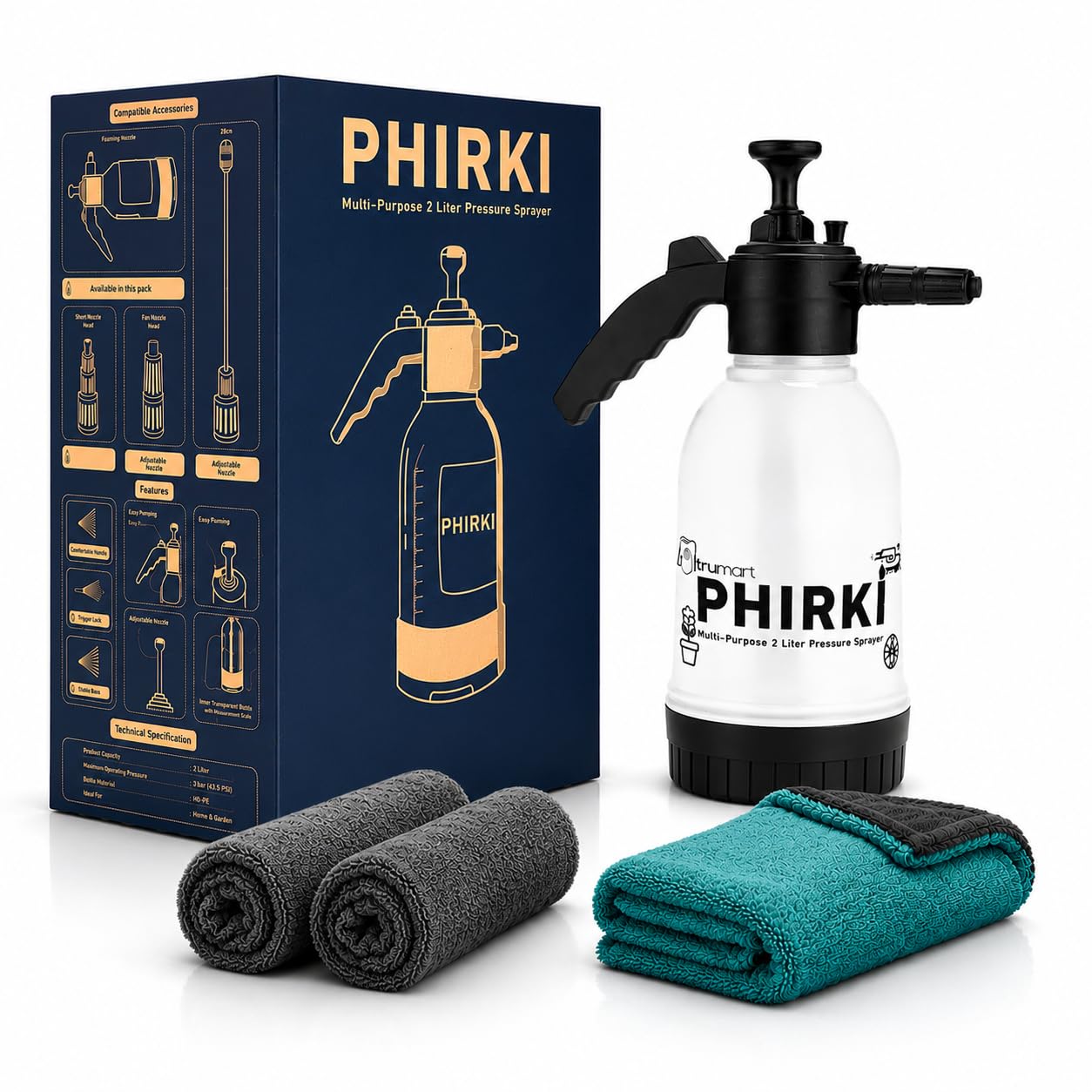 Car Cleaning Combo Kit with 2 Litre Pressure Foam Sprayer, 1200 GSM Microfiber Cloth (40x40 cm) Pack of 1 and 340 GSM Microfiber Cleaning Cloth Pack of 2 | Car & Bike Cleaning | Home-image-22