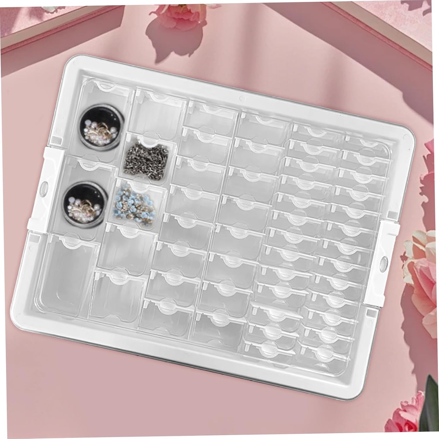 1 Set Bead Storage Solutions Includes 50 Clear Removable Bead Storage Containers with Snap Shut Lid, Plastic Organizer Box for Nail Art Rhinestone Jewelry