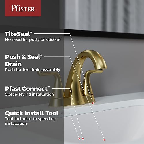 Miniatura 2 de Pfister Willa LF048MALBG - Grifo para lavabo de baño, centro de 4 pulgadas, 2 asas, 3 agujeros, acabado dorado cepillado, LF048MALBG