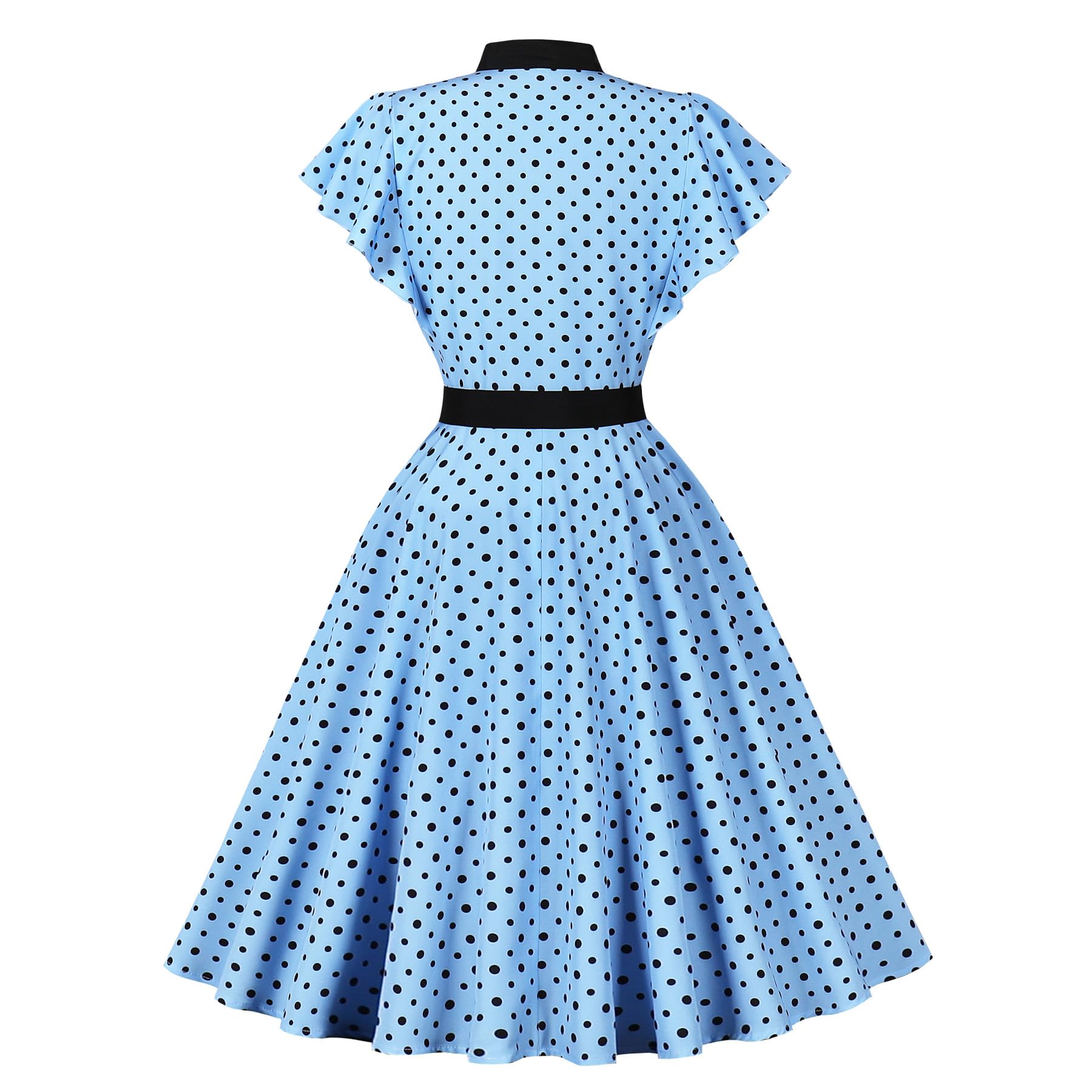 Wellwits Robe Femmes Vintage Pois Manches Volantées Nœud Papillon