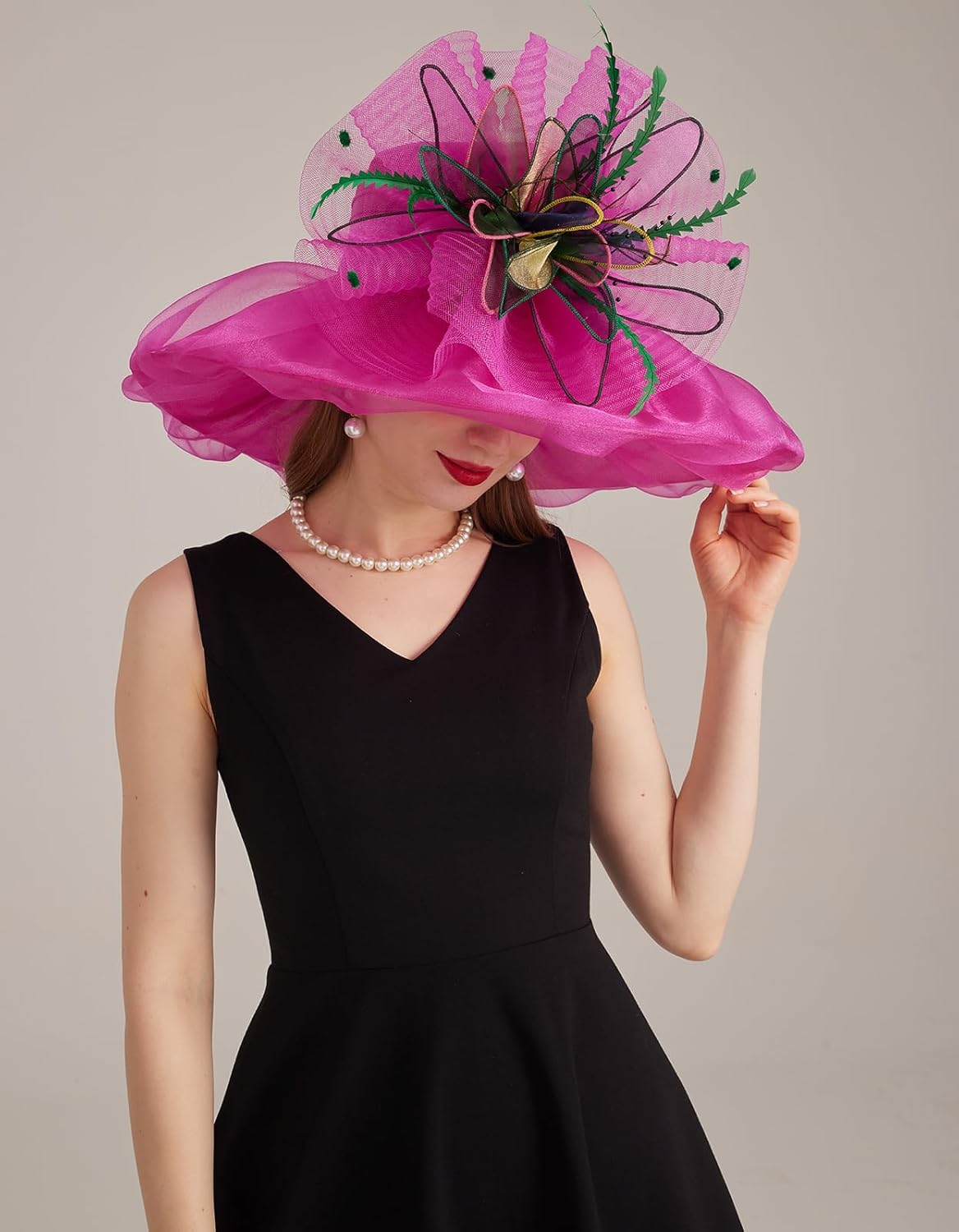 Women's Kentucky Derby Church Dress Hat Wide Brim Leaf Flower Bridal Shower Hat