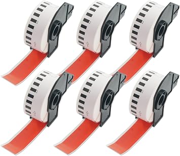 BETCKEY - 6 Rolls DK-22214 Continuous Labels Paper Compatible with Brother 12 mm x 30.48 m 6 Coloured Labels Red for Brother QL Label Printers