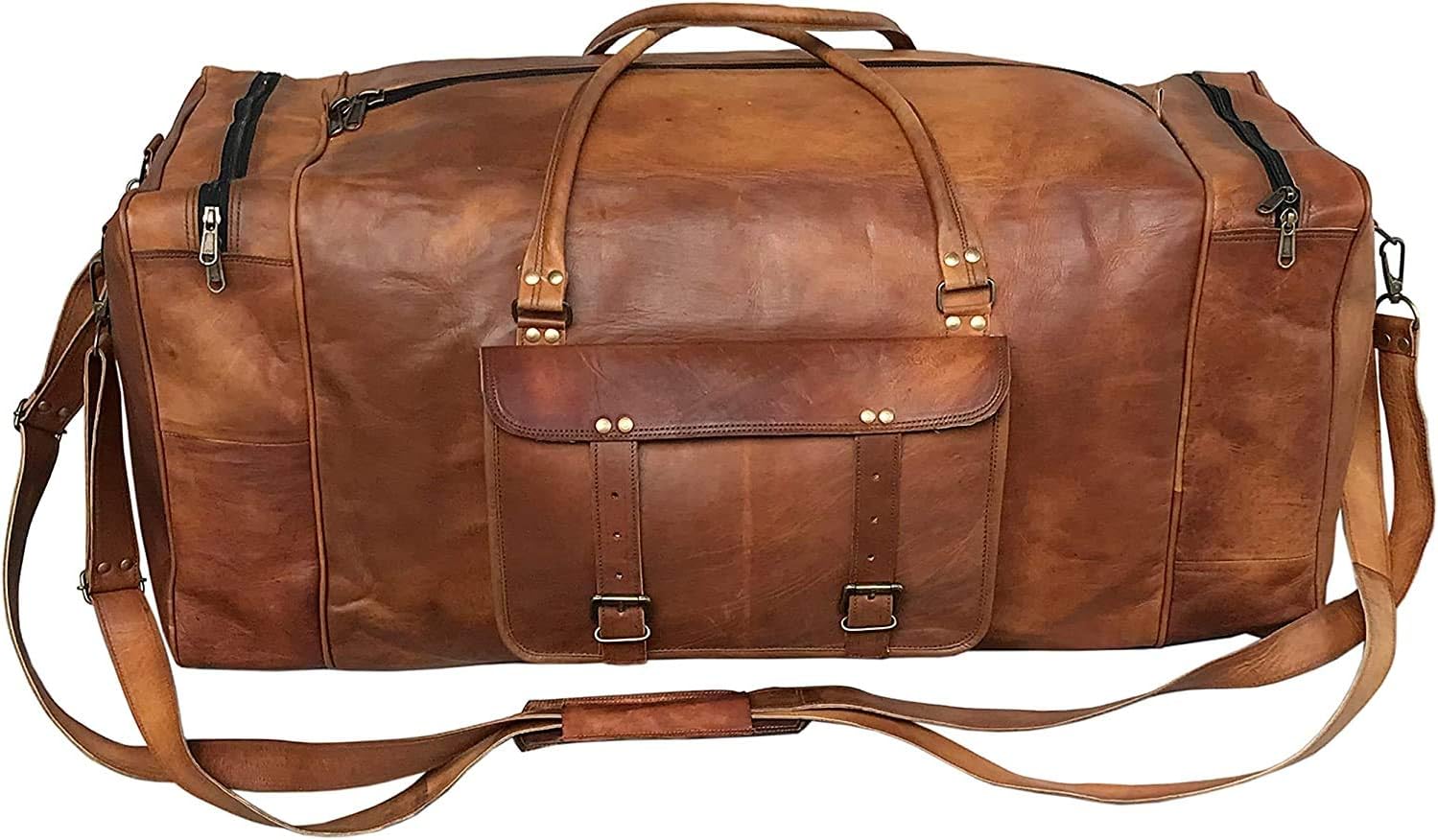 Leather 24 Inch Luggage Handmade Duffel Bag Carryall Weekender Travel Overnight Gym Sports Carry On Duffel Bag For Men And Women - Image 2
