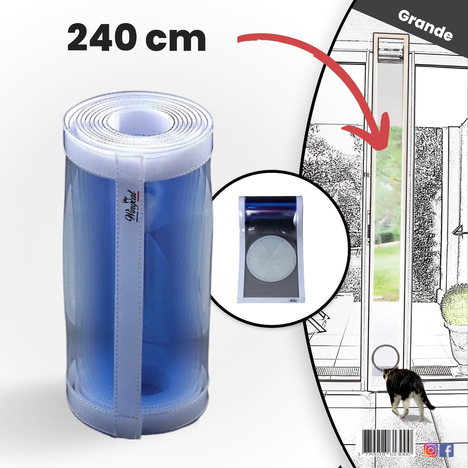 Chatière Amovible pour Baies vitrées coulissantes Grande 240cm