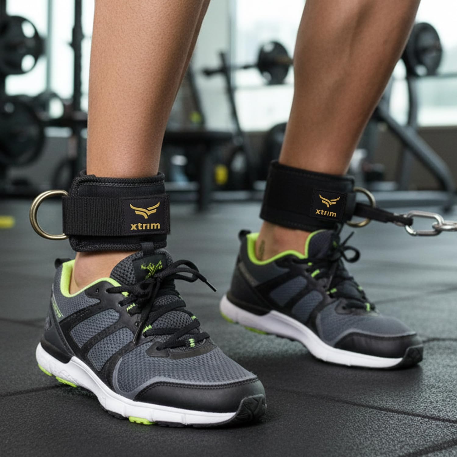 XTRIM Durafit Unisex Stylish Ankle Straps with Metal D-Rings for Cable Machine, Kickbacks and Glutes Workouts, Adjustable Ankle Straps, Curls & Hip Abductors with Padded Neoprene Support (Green)