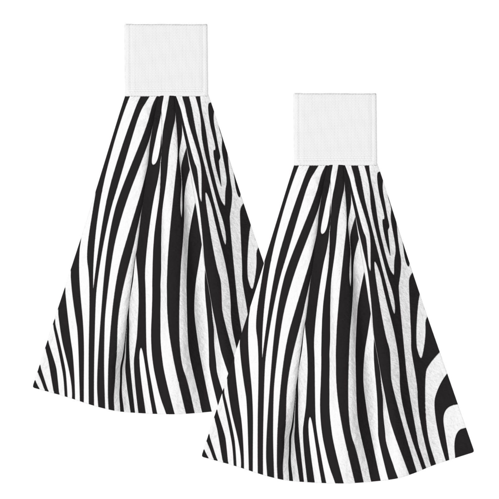 DOPKLNA Animal Zebra, 2 Pcs Hanging Coral Fiber Hand Towels for Bathroom, Absorbent Kitchen Towels