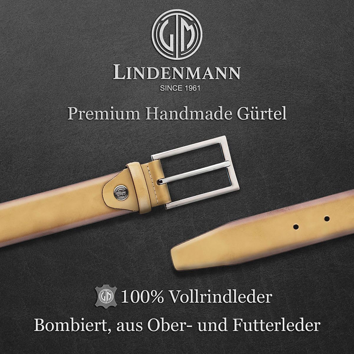 LINDENMANN Premium Ledergürtel Handmade in EU 35 mm taupe