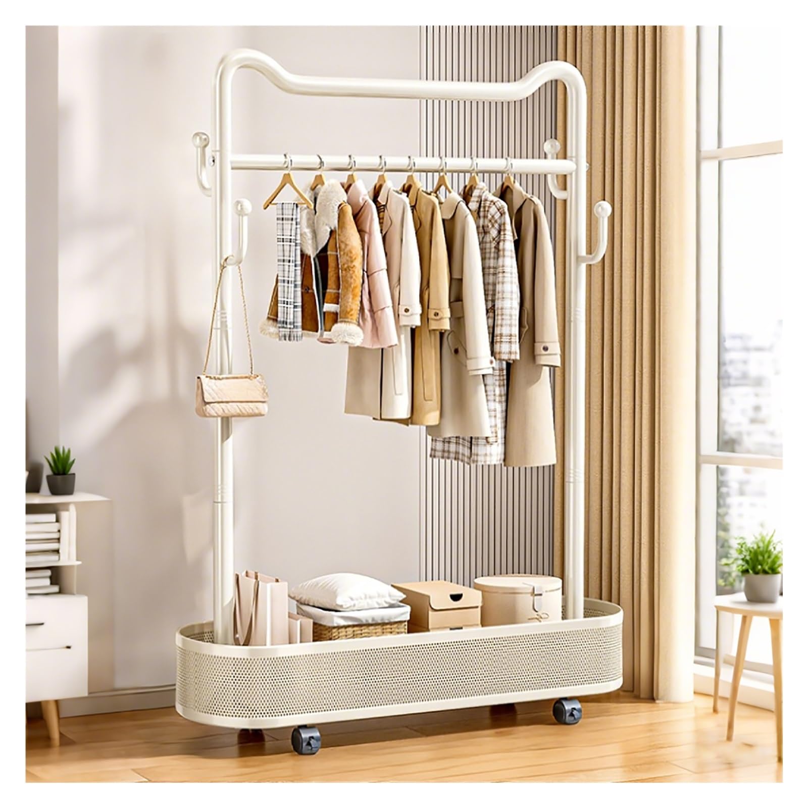 Lshtshf-ou Clothing Racks For Hanging Clothes With Wheels Garment Rack Rolling Portable Closet Wardrobe(White,100cm/39.4in)