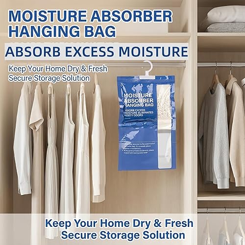 Miniatura 5 de Bolsas deshumidificadoras colgantes absorbentes de humedad – 4 paquetes de deshumidificadores para el hogar, armario, baño, sótano, bolsa colgante