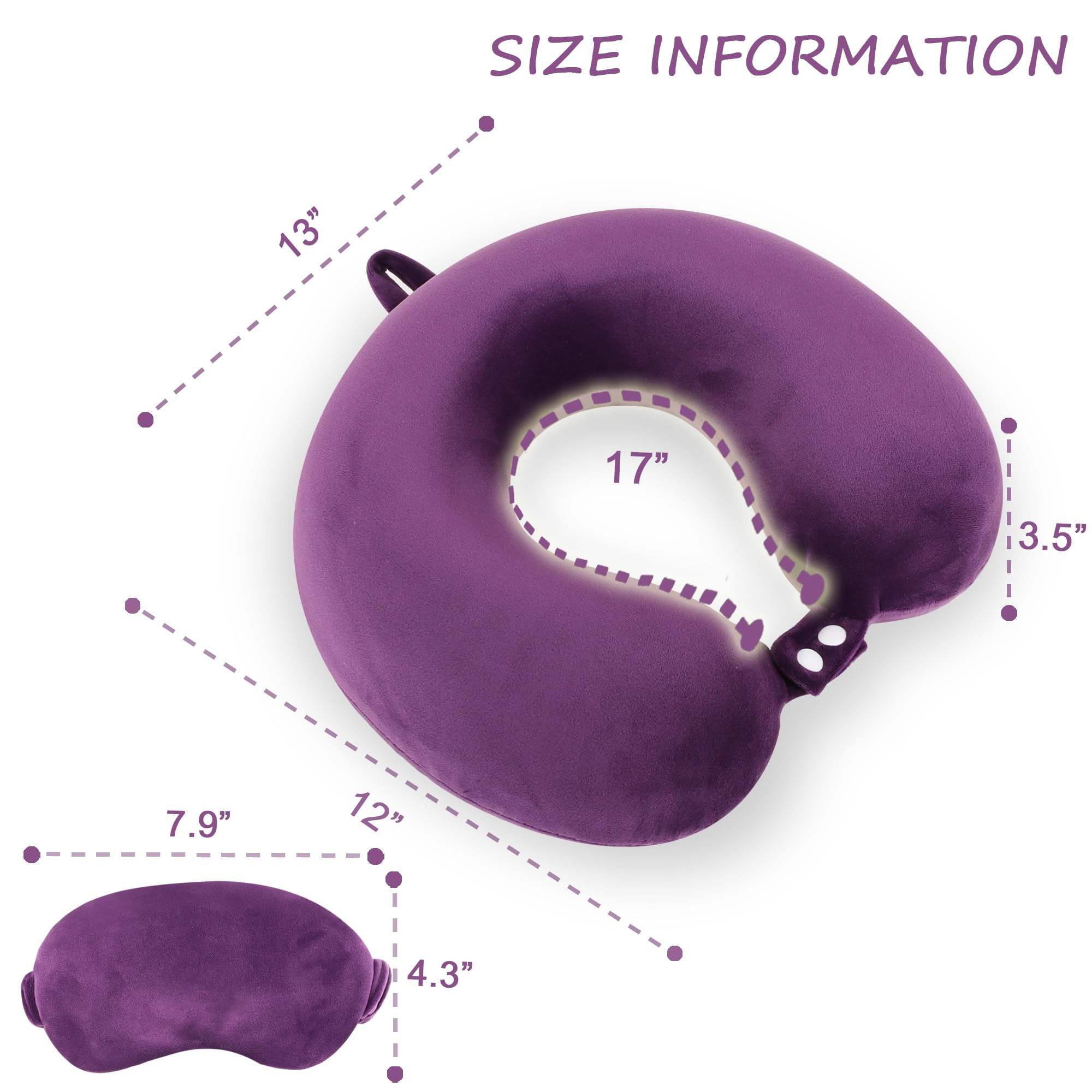 Sexysamba Pure - Set di cuscini da viaggio in memory foam per adulti, comodo e rimovibile, lavabile in lavatrice, cuscino di supporto per il collo, kit da viaggio in aereo con mascherina per gli